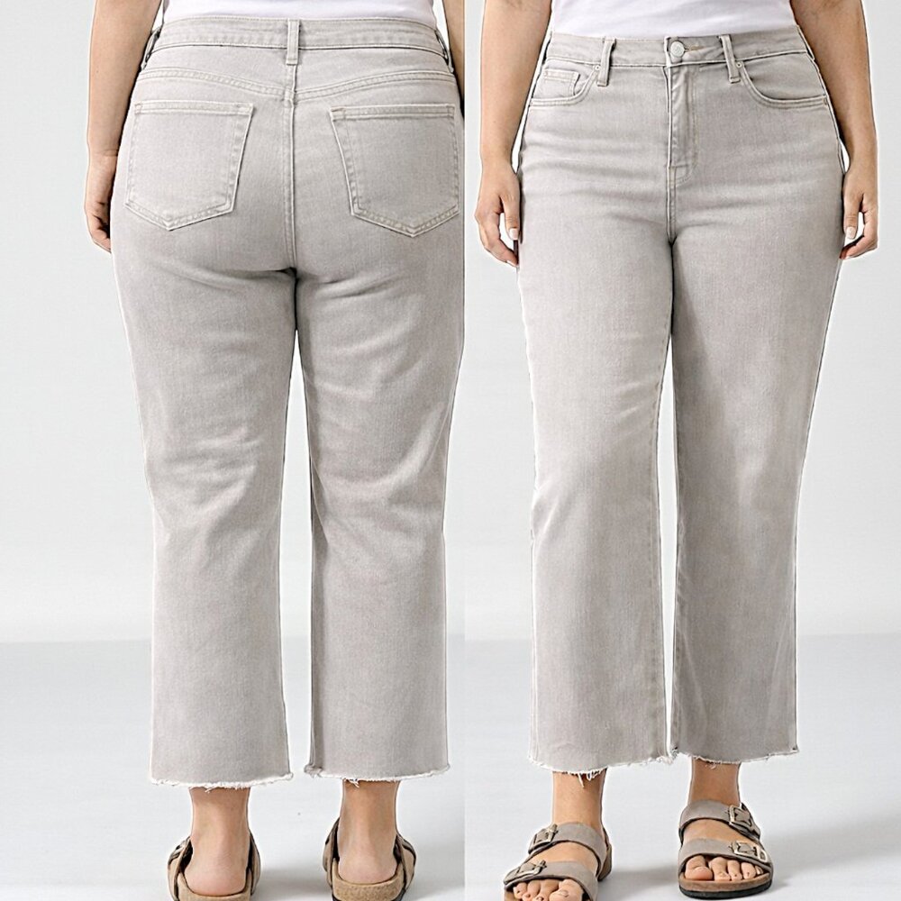 Good American Good Legs Crop Mini Boot Jeans Ash Gray Raw Hem - Size 18 - NEW